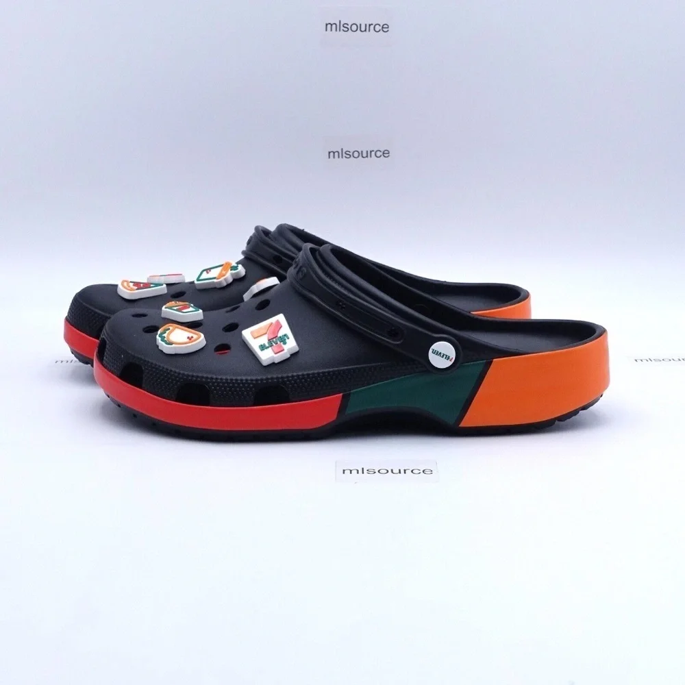 NEW Crocs x 7Eleven Classic Clogs 208272-001 Black/Orange
